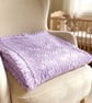 Hand Knitted Lilac Baby Shawl with Heart Lace and Ruffle Edge - Image 1