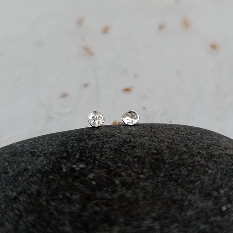 Recycled Sterling Silver Mini Circle Hammered Stud Earrings