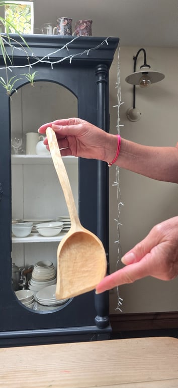 Medium size, hand-carved wooden cooking spoon