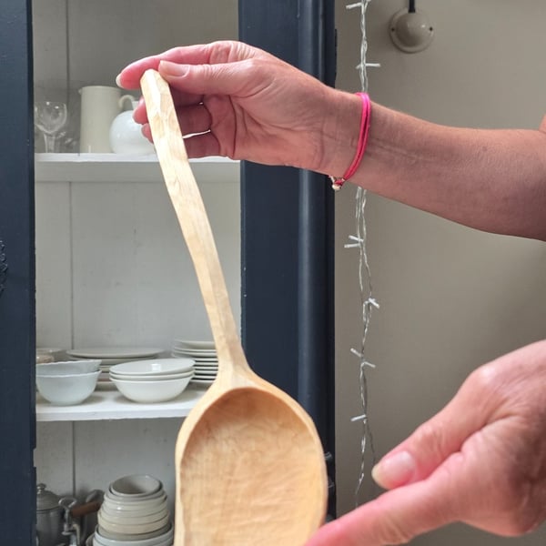 Medium size, hand-carved wooden cooking spoon
