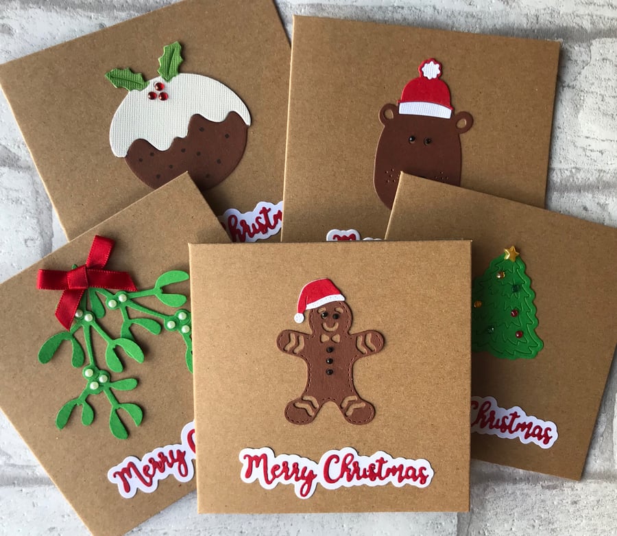 Pack of 5 Handmade Christmas Cards