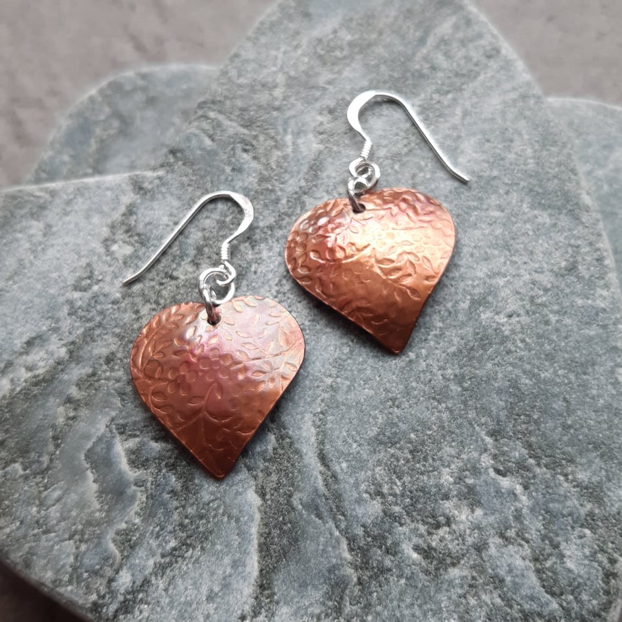  Copper Oxidised  Heart Earrings Dangle Earrings With Sterling Silver Ear Wires