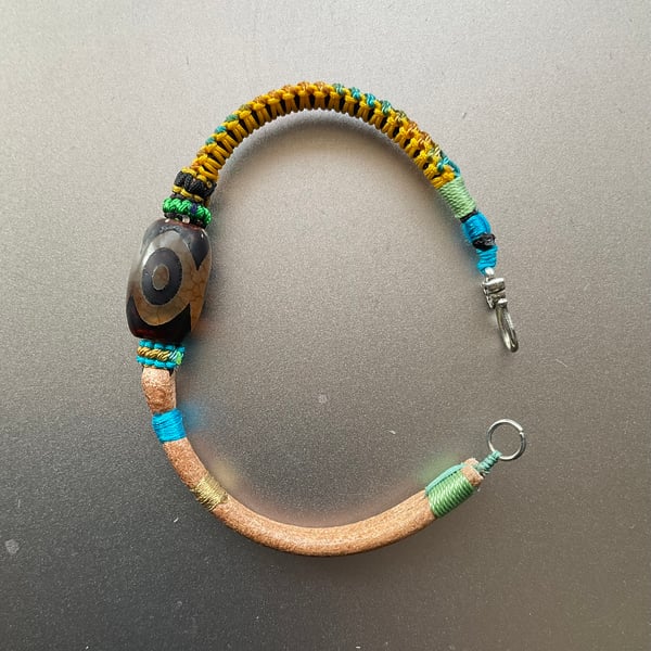 Handmade Men's bracelet Tibet Dzi Agate Chunky (wrist size 20.5cm)