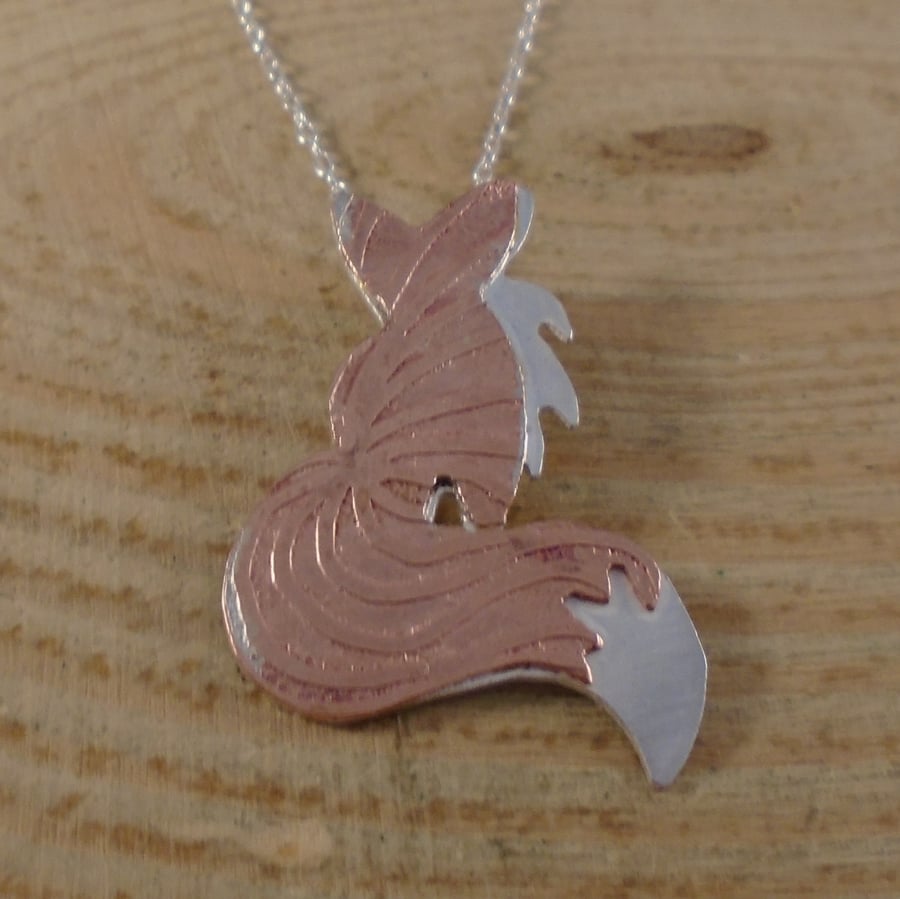 Sterling Silver and Copper Etched Fox Necklace