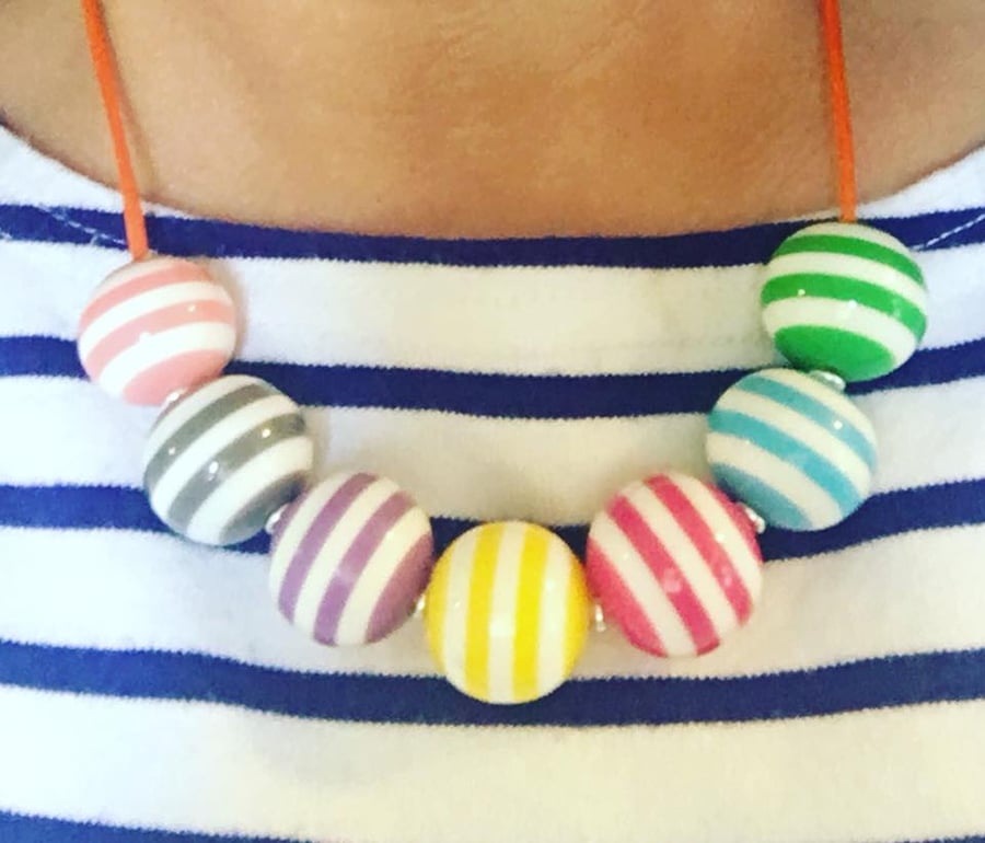 Bright colourful stripey stripe striped bead necklace summer pastel