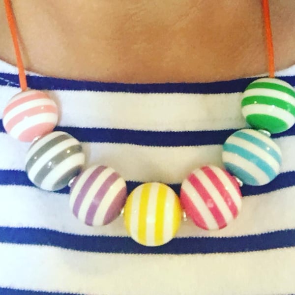 Bright colourful stripey stripe striped bead necklace summer pastel