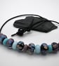black, blue and purple lampwork glass leather cord necklace - Image 2