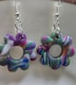 Polymer clay flower dangle earrings on silver plated earhooks
