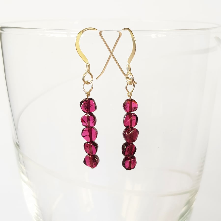 Garnet Semi Precious Drop Earrings - Coin