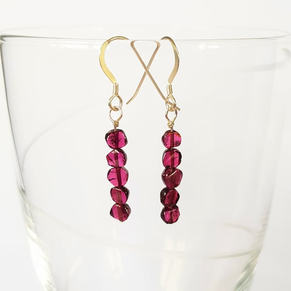 Garnet Semi Precious Drop Earrings - Coin