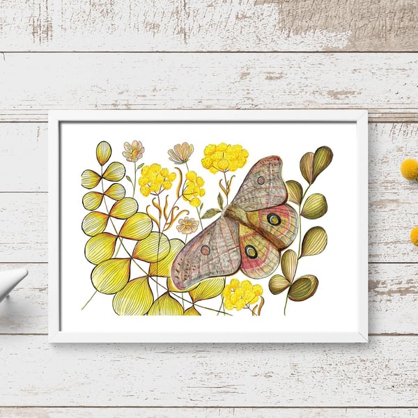 Moth wall art, Moth, Woodland animal print,A4 Art Print,Home Decor,Moth art