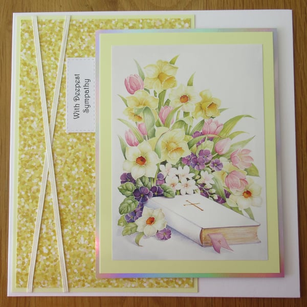 Flowers & Bible - 8x8" Sympathy Card