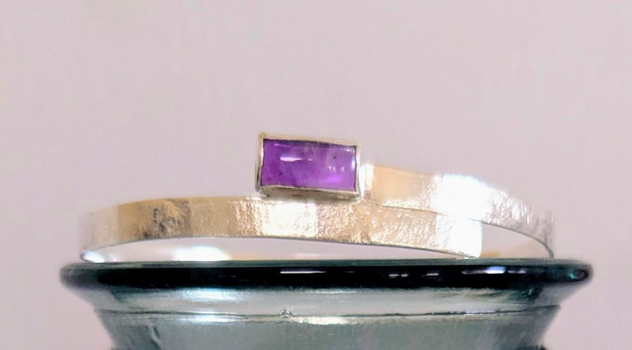 Sterling Silver Textured Bangle with Rectangle Amethyst
