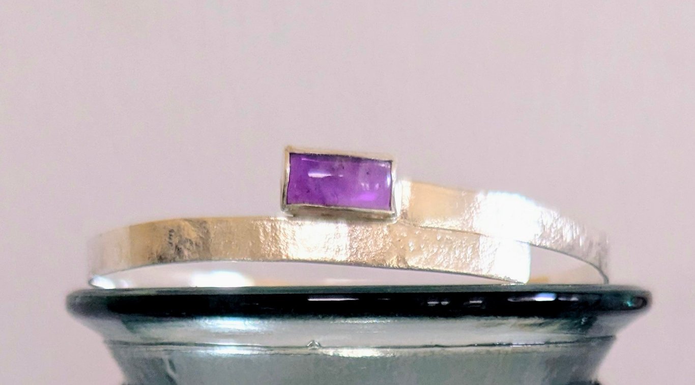 Sterling Silver Textured Bangle with Rectangle Amethyst