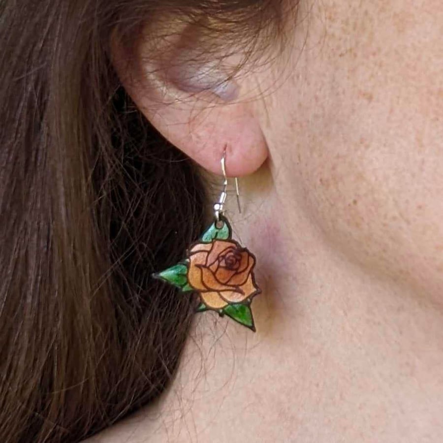 English Rose -  British Flowers Earrings
