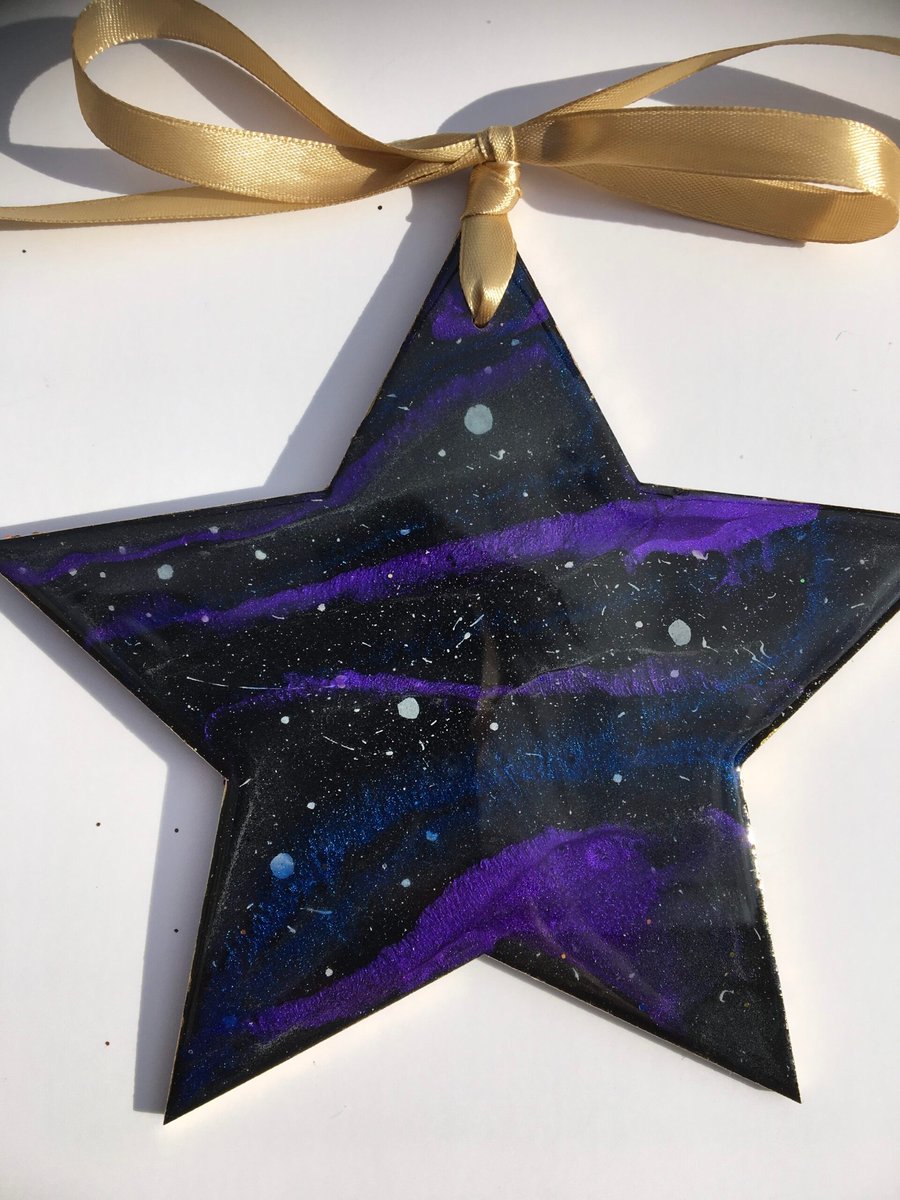 Christmas ornament, Galaxy themed star, glow in a dark 