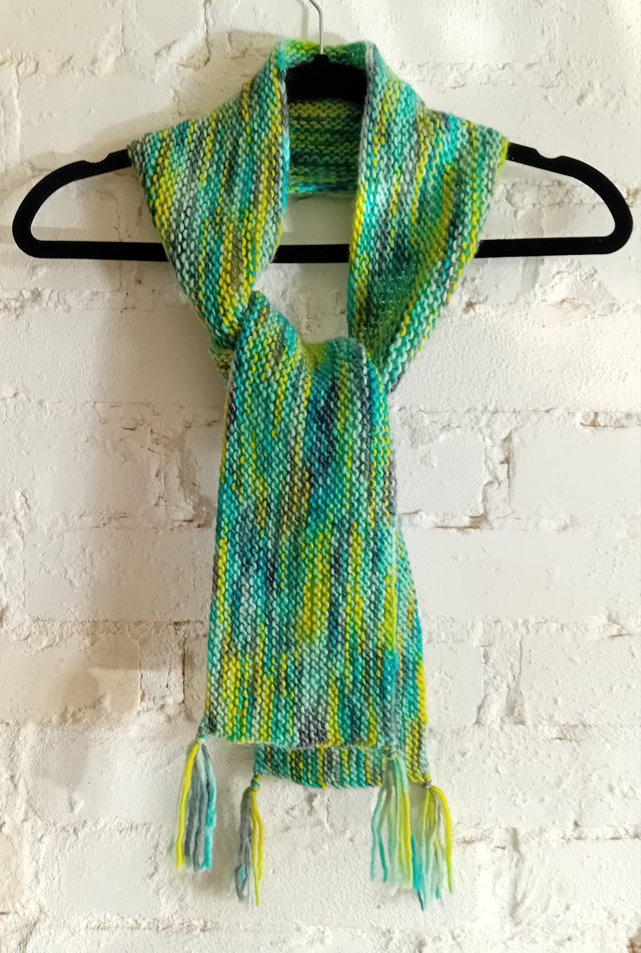 Hand-knitted, hand-dyed scarf