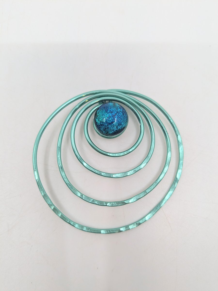 Modern green enamelled wire brooch