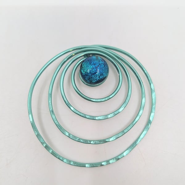 Modern green enamelled wire brooch