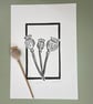 Papaver - Poppy Seed Heads Lino Print Black
