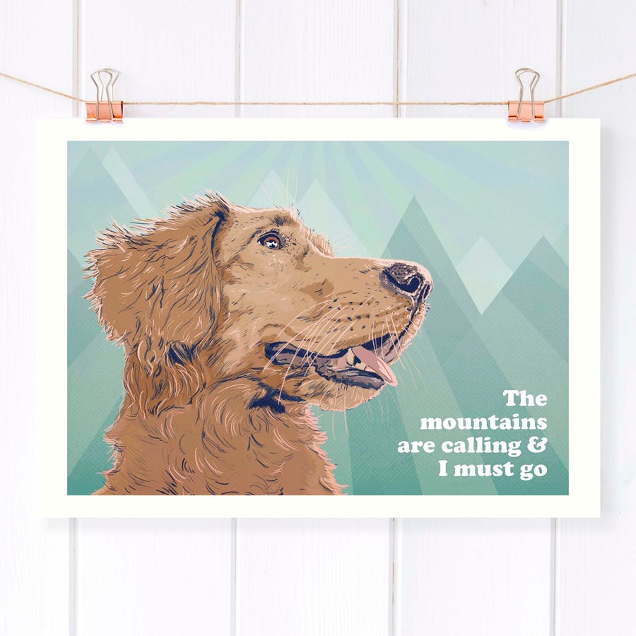 Golden Retriever mountain art print - Golden Retriever mother's day gift idea