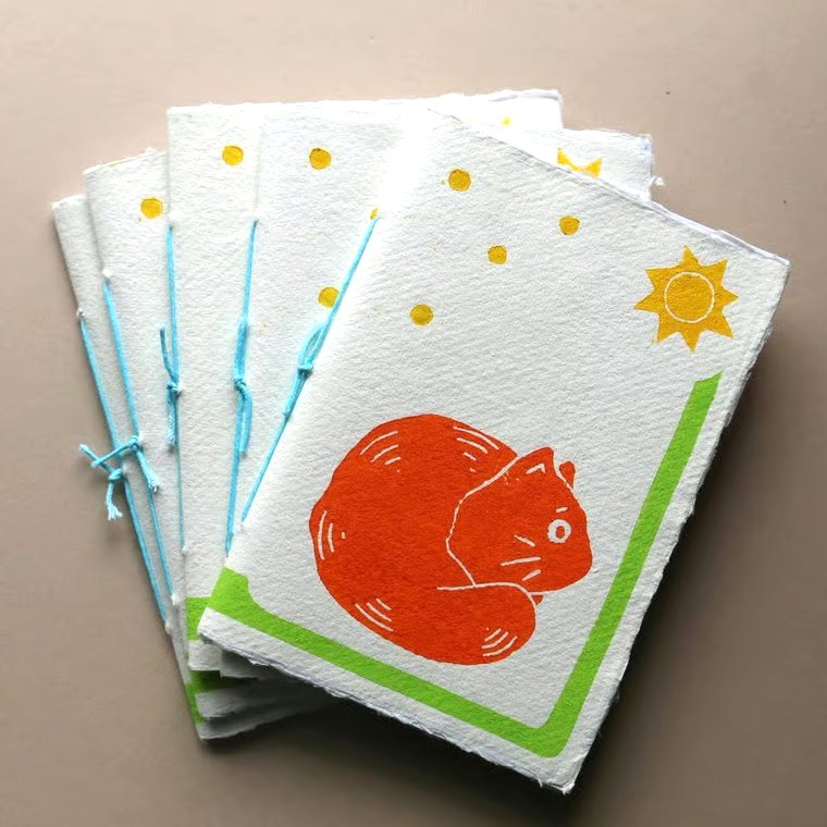 Handprinted Sunshine Cat Notebook