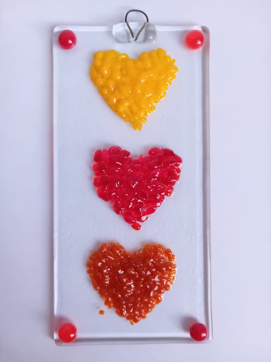 Red and Yellow Heart Glass Suncatcher 