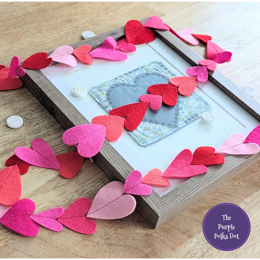 Pink hearts garland handmade from wool blend felt for weddings and home decor