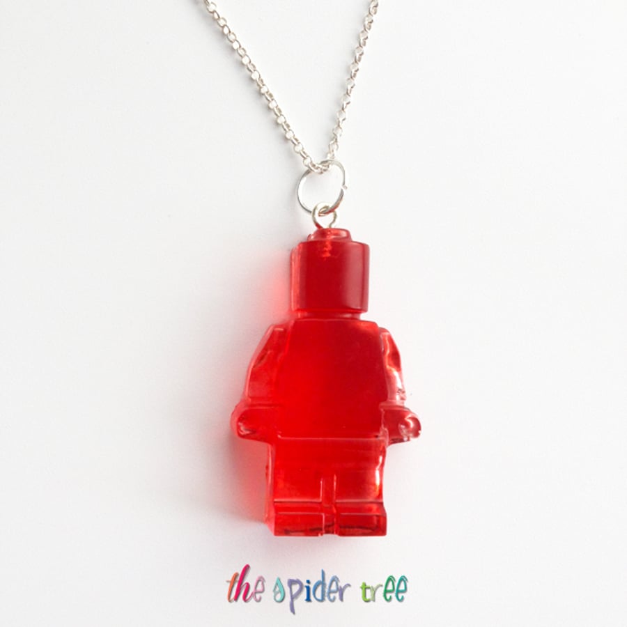 Awesome Lego Dude - Red Handmade Resin Lego Man Pendant Necklace