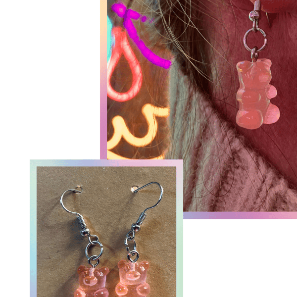 Peachy Pink Gummy Bear Earrings