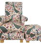 Fryetts Peacocks Teal Fabric Adult Chair & Footstool Pink Armchair Birds Accent - Image 1