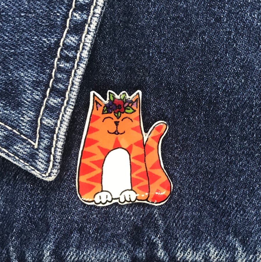 Frida's Cat - Ginger Tom Cat - hand made Pin, Badge, Brooch