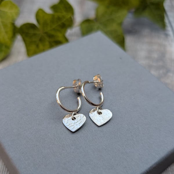 Sterling Silver Heart Drop Hoop Earrings – JBJ3041