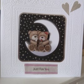 Romantic Teddies on Moon Valentines Day Card