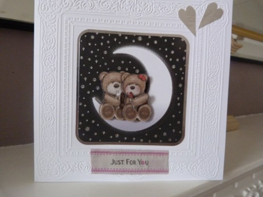 Romantic Teddies on Moon Valentines Day Card