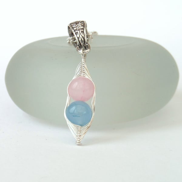 Pink & blue Peas in a Pod necklace, other colour combinations & sizes available