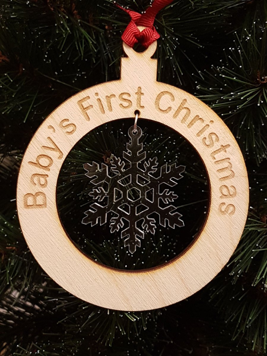 Birch and Acrylic Baby's First Christmas Snowflake Bauble