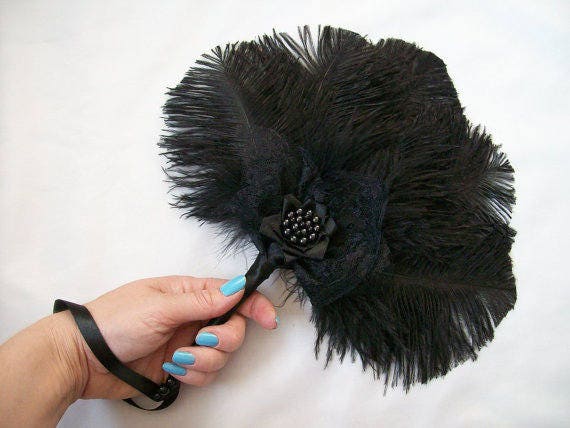 Black Vintage Style Small Ostrich Feather Gothic Wedding Fan