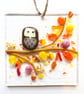 Fused Glass Owl Autumn Suncatcher Handmade Window Hanging Gift