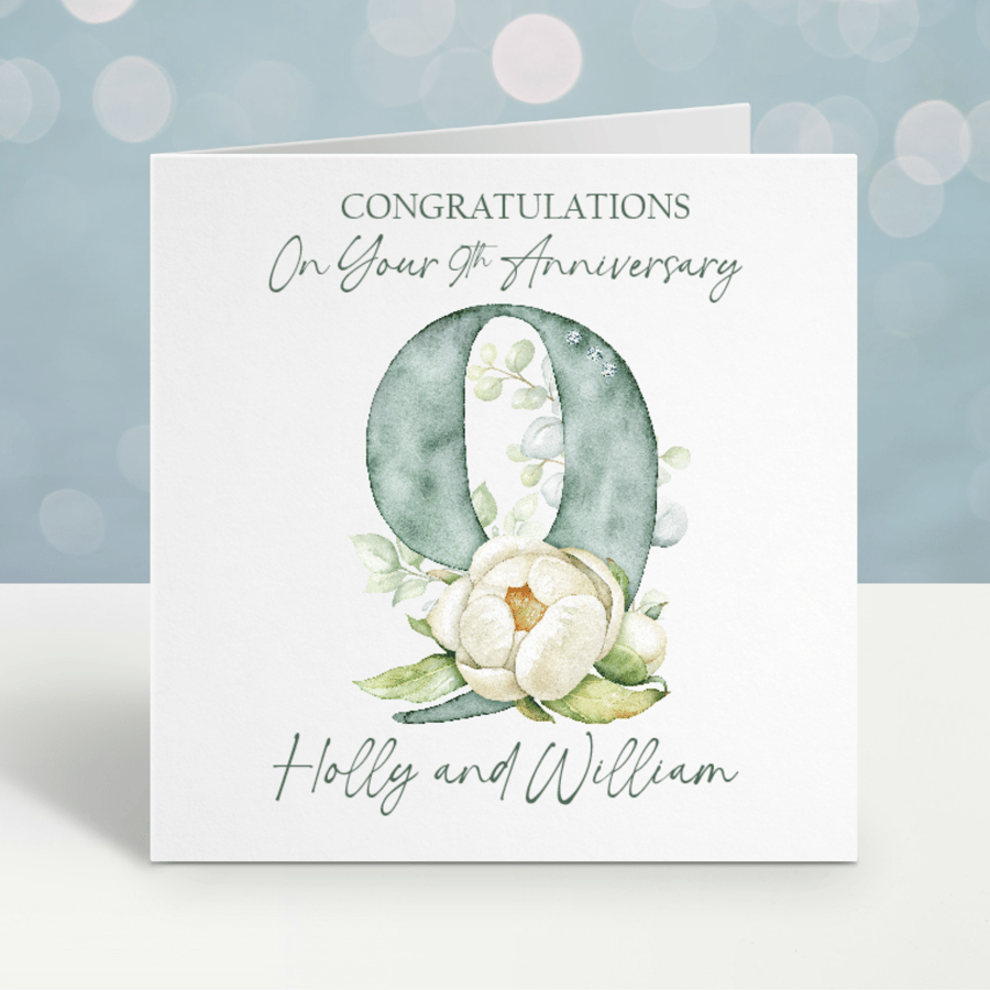 Handmade Personalised 9th Wedding Anniversary Card