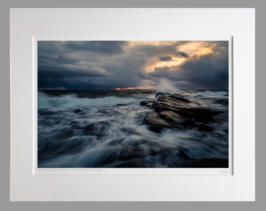 Stormy Sunset at Troon Ballast Bank, Ayrshire - A3 (50x40cm) Unframed Print