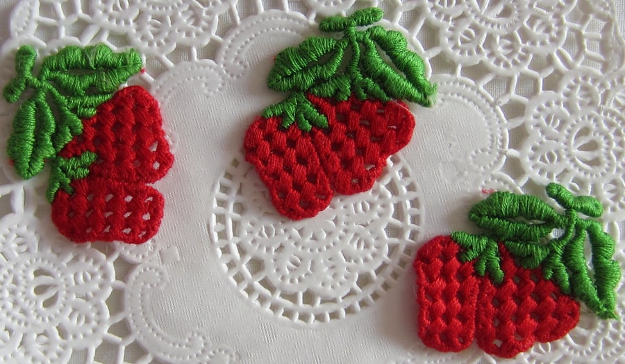 3 sew on Strawberry Embellishments