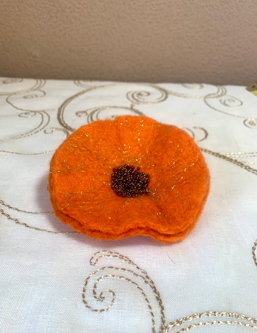 Perfectly Imperfect Orange Felted Brooch