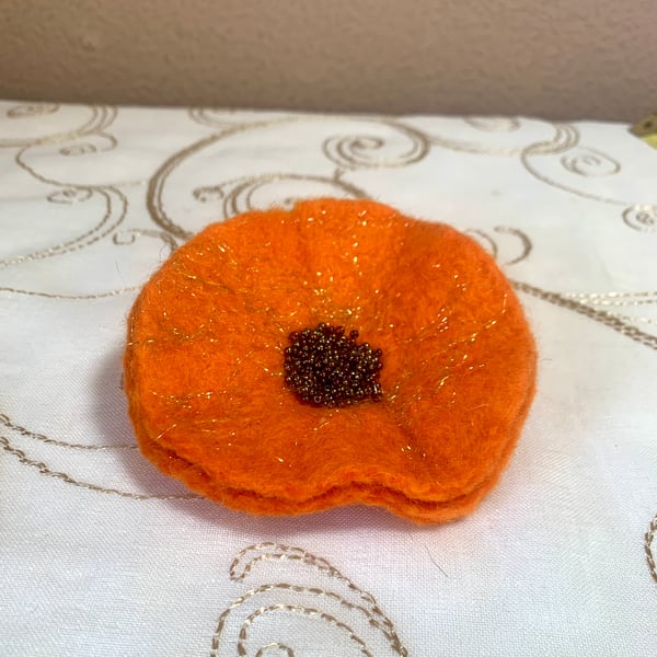 Perfectly Imperfect Orange Felted Brooch