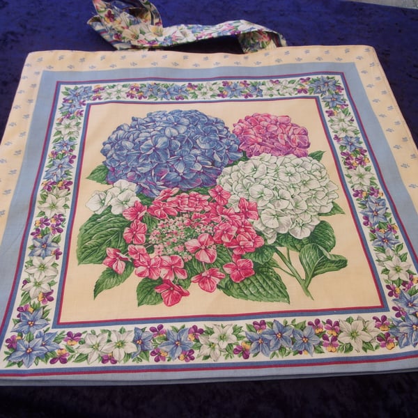 Fabric Shopping Bag with Hydrangeas