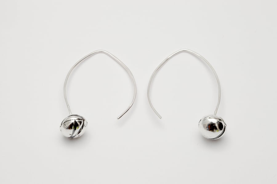 Almudena by Fedha - handmade silver bead earrings on a simple leaf wire