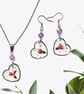 Silver shaped jewellery set, purple beaded jewellery, flower lover gift