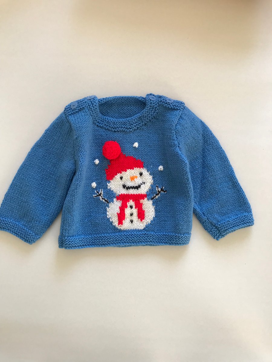 Hand knitted Christmas jumper with a snowman design