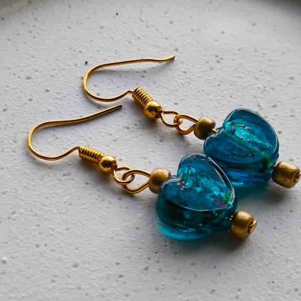 Teal Heart Earrings 