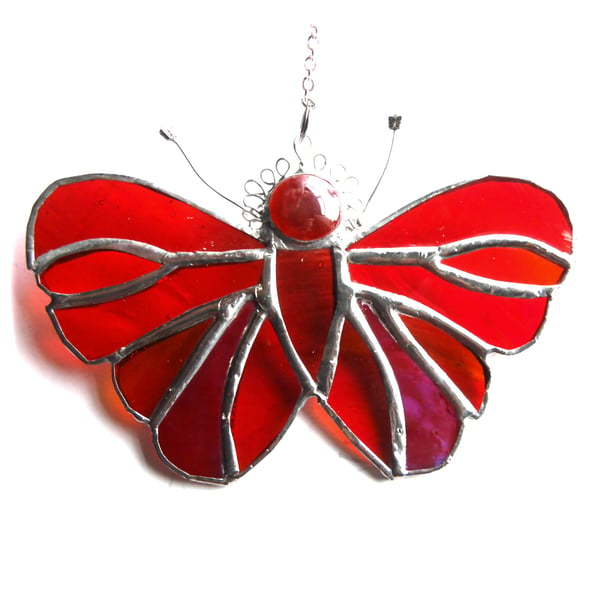 Red Amber Butterfly Suncatcher Stained Glass Handmade